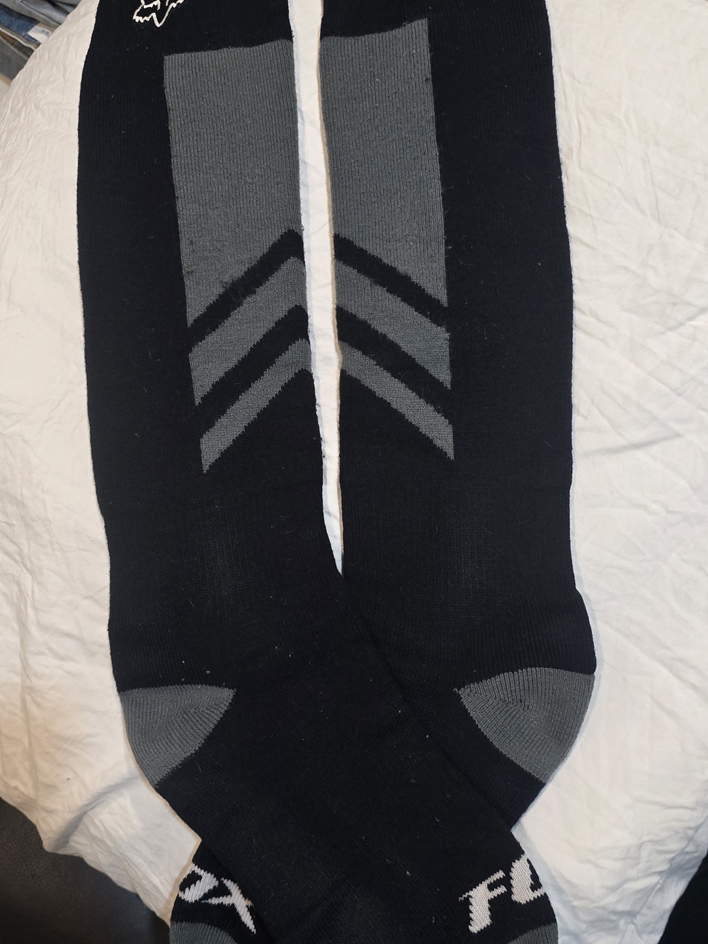 Fox Black and Gray Motorcycle Boot Socks with Chevron Detail